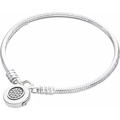 Original Logo Signature Padlock MOMENTS Smooth Snake Bracelet Bangle Fit 925 Sterling Silver Bead Charm DIY Jewelry