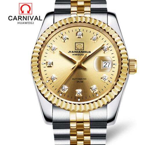 CARNIVAL Men Watch Mechanical Gold Luxury Fashion Brand Stainless steel Men Sport Watches Mens Automatic Watch Relogio Masculino