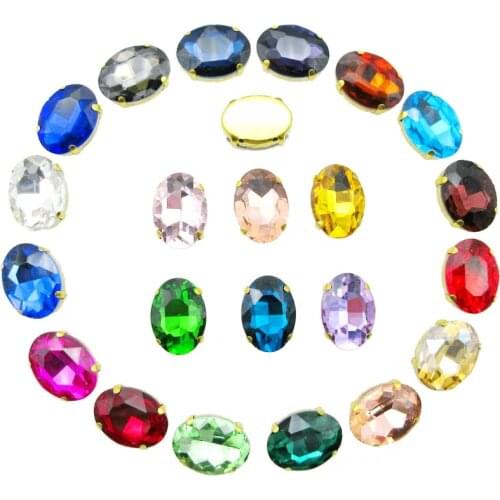 Colorful glass Crystal Gold claw 7 sizes 25 fancy colors Oval shape Sew on rhinestones beads garment shoes trim diy accessories