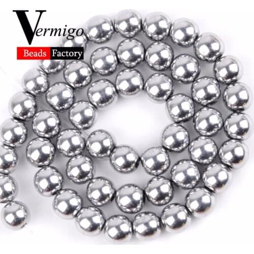 Natural Stone Silver Plated Hematite Round Loose Beads For Jewelry Making Spacer Beads Diy Bracelet Accessories 4 6 8 10mm Pearl