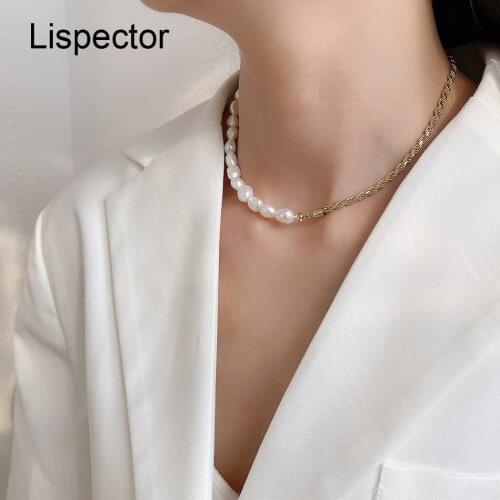 Lispector 925 Sterling Silver Irregular Pearl Beads Choker Necklace for Women Twisted Singapore Chain Necklaces Female Jewelry