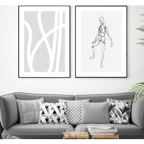 Mannequin Sketch Poster Abstract White Strokes Canvas Painting Neutral Art Print Modern Wall Picture For Living Room Home Decor