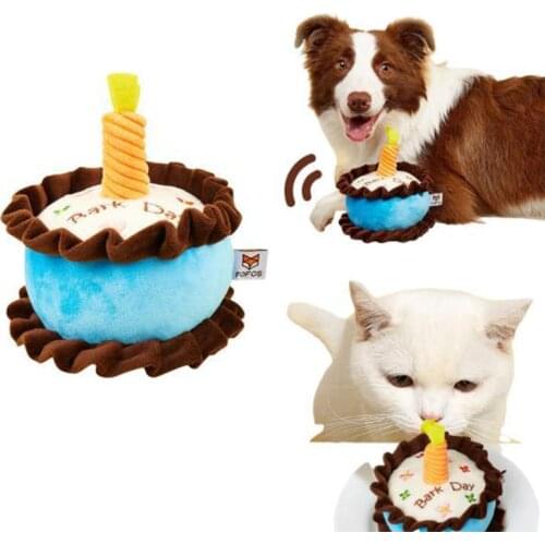 Cute Dog Toy Plush Birthday Cake Play Interactive Bite Resistant Celebration Squeaky Sound Cat Dog Toys