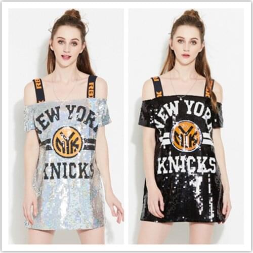 Muyoms Casual High Quality Plus Size Straight Letter Short Sequined Above Knee Mini Spaghetti Strap Short Shirt Dress