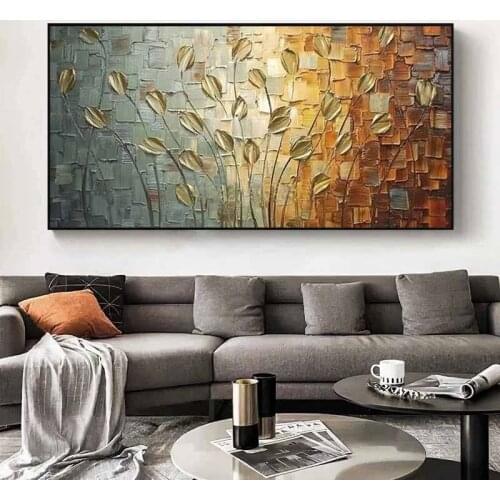 Nordic Wall Art Plants Poster Abstract Flowers Golden Leaves Painting Canvas Minimalist Posters and Prints Aesthetic Room Decor