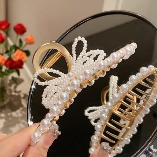 2021 New Elegant Gold Silver Hollow Geometric Metal Vintage Hair Clips For Women Bowknot Pearl Hairpin Fashion Hair Accessories