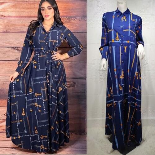 2021 New Islamic Muslim Maxi Dresses Women Clothing Dubai Abaya Kaftan Turkish Print Jalabiya Loose Plus Size Dress Buttons