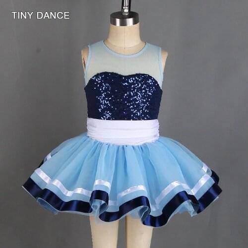 New Arrival of Ballet Tutu Kids Mesh and Sequin Leotards with Open Back Blue Tulle Tutu Skirt for Girls Ballerina Dresses 21023