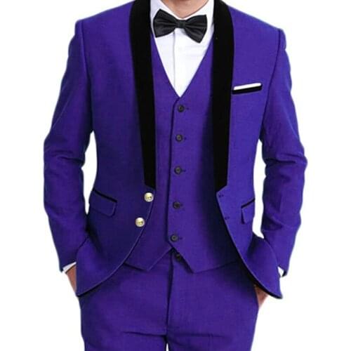 Autumn Latest Design Custom Formal Purple Men Suits Slim Fit Groom Tuxedo For Wedding Dinner Party 3 Piece (Jacket+Pants+Vest)