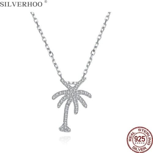 SILVERHOO Sterling Silver 925 Necklace For Women Full Cubic Zirconia Coconut Tree Pendant Necklaces Fine Jewelry Birthday Gift