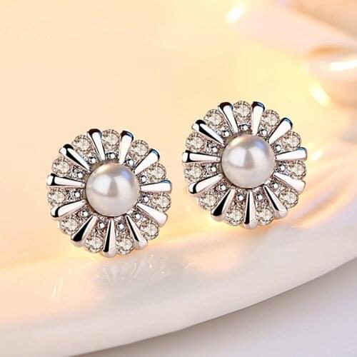 New S925 sterling silver Earrings for Women Trendy Jewelry Cubic Zirconia Pearl Stud Earring Wedding Engagement Brincos