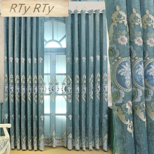 Chenille Water-soluble embroidery Blackout curtains for living room French window high quality curtains for Kitchen with Window