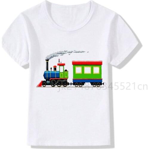 Train Cute Cartoon Freight Train Baby Boys Favorite Child Clothing White T-shirt Fashion Streetwear Kids T-shirts Plus SizeTrain