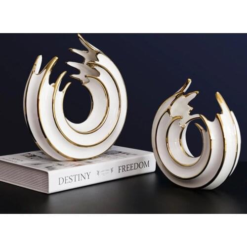 Nordic Creative Round Light Luxury Abstract Sea Wave Ceramic Statue Decoration Living Room Bedroom Office Desk Decoration Gifts