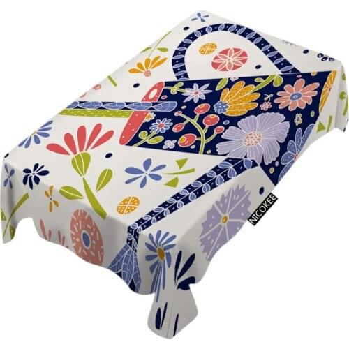 Abstract Flowers Beautiful Branch Doodle Watering Can Cartoon Garden Fashion Polyester Fabrics Tablecloth