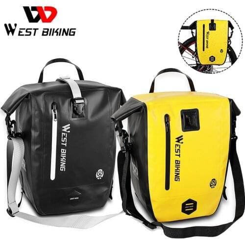 WEST BIKING 100% Waterproof Bicycle Bags Panniers Quality TPU MTB Road Bike Bag 25L Large Capacity Trunk Bag Cycling Accessories