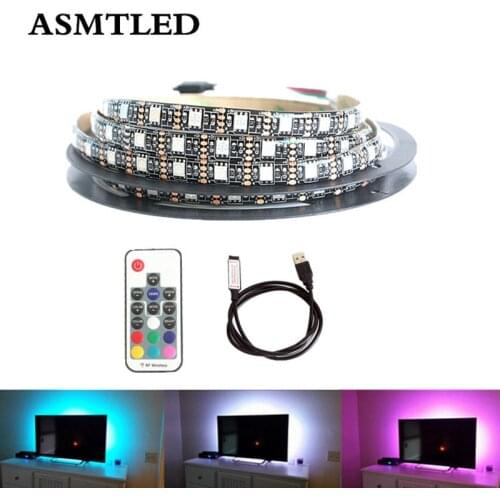 DC 5V Black SMD 5050 RGB USB LED Strip light lamp Tape With Mini 3key 24/44/17key RF IR Remote 1M 2M 3M 4M 5M For TV Background