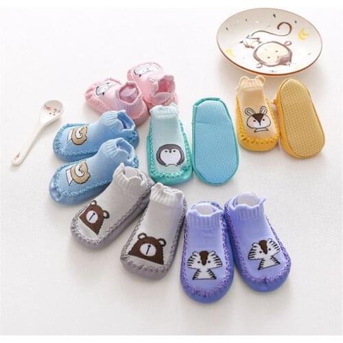 0-3Y 1 Pair Kawaii Childrens Leather-soled Socks Cartoon Animal Toddler Shoes Non-slip Soft-soled Garden Shoes For Baby Kids