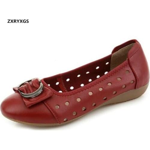 Light Comfortable Breathable Genuine Leather Shoes Women Flats Large Size 2020 Spring Summer Shoes Sandals Soft Sole Flat Shoes