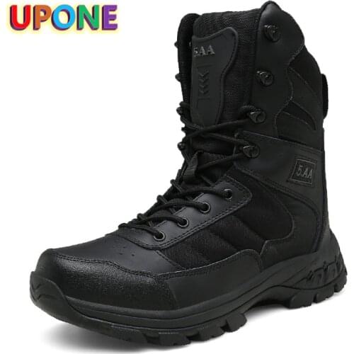 UPONE Fashion Black Winter Military Desert High Top Tactical Hunting Shoes Men Outdoor Waterproof Hiking Shoes botas militares
