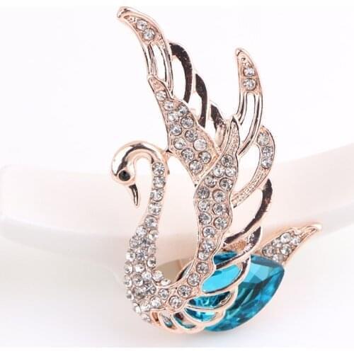 Spring Brooches New Crystal Swan Brooches For Women Elegant Noble Pins Rhinestone Dress Corsage Party Jewelry Color wedding