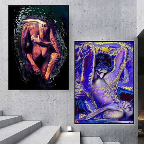 Adults Abstract Canvas Oil Painting Watercolor Sexy Nude Woman Lover Drawing Picture Graffiti Sexual Poster Cuadros Wall Prints