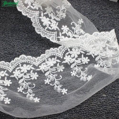 YACKALASI Cotton Embroidery Lace Soft Mesh Flower Apparel Sewing Lace Appliqued Off White Floral Embroidered Scalloped 15Cm