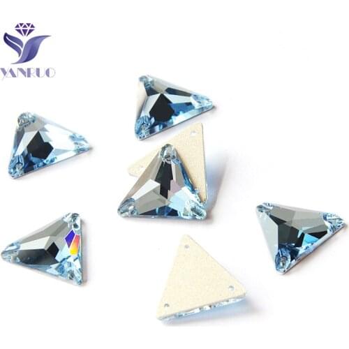 YANRUO 3270 Triangle Aquamarine Flat Back Glass Crystal Rhinestones Strass Sewing For Rhinestones Dress Decor Phone Stickers