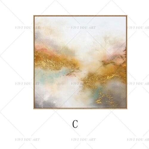 100% Handmade Yellow Gray Cloud View Abstract Gold Oil Painting for Living Room Modern Painting wall decor picture art Gift