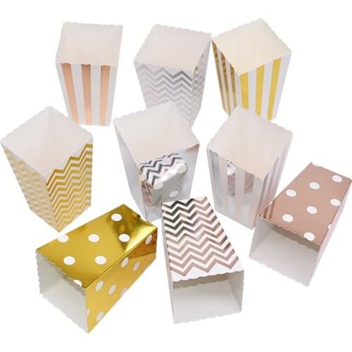 12pcs Pink Popcorn Carton Hot Stamping Wave Blue Fries Box Wedding Christmas Birthday Party Packaging 11.5x5x7cm