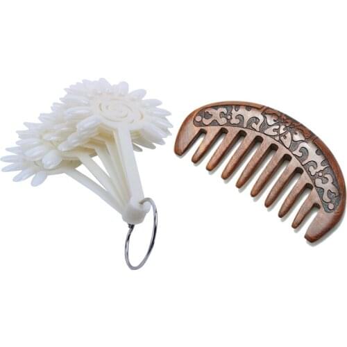 120 Pcs UV False Nail Art Design Tips Display Practice Wheel & 1 Pcs Wooden Hair Comb Natural Comb(Flower-Wide Tooth)