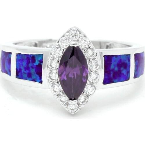 2017 fire Opal Ring purple cz silver color Jewelry Wedding Party Big Zircon Multi-color blue Rings For Women