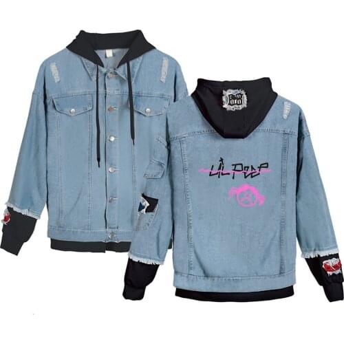 2020 Lil Peep Loose Coat Denim Jacket Men Long Sleeve Coat Warm Cowboy Popular Singer Jean Jackets Fashion Plus Size Male 4XL