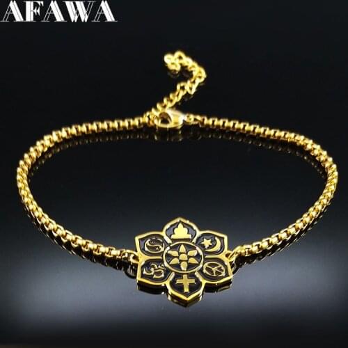 2021 Fashion Lotus Buddha Yoga Stainless Steel Chain Bracelet Women Gold Color Bracelets Jewelry bracciale donna B18371