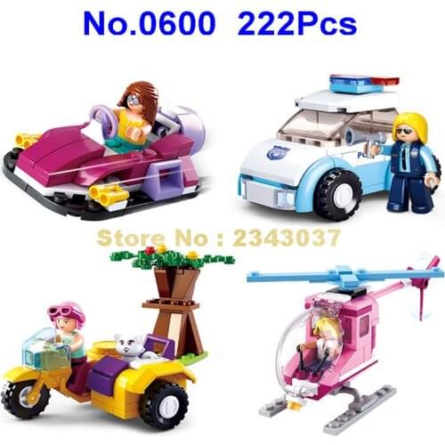 Sluban 222pcs 4in1 pink dream girl car moto helicopter building block Toy