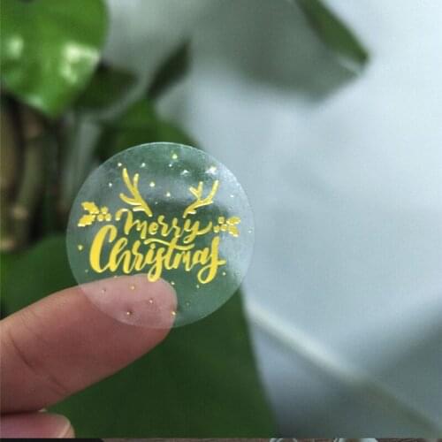 500/1000pcs merry Christmas sticker 1inch Clear Gold Foil transparent Stickers Gift Cards Envelope Sealing Label new year party