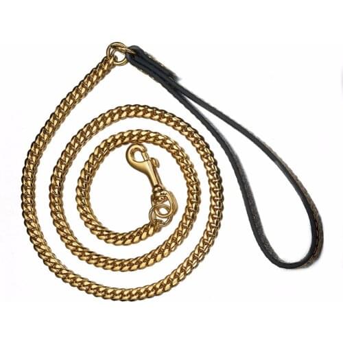 52" long 10mm Gold stainless steel Dog Slip Leash Cuban Chain Dog Training Choke Collar Strong Traction Practical Chain Necklace