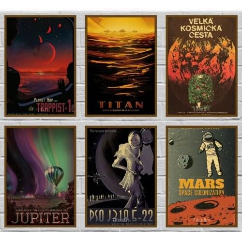 Abstract Space Travel Collection Poster Art Painting Retro Kraft Paper Posters Wall Pictures Bar Decor 42X30cm