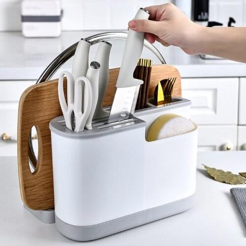 Kitchen Utensil Holder Plastic Knife Block Drainboard Tableware Cutting Board Storage Rack Shelf