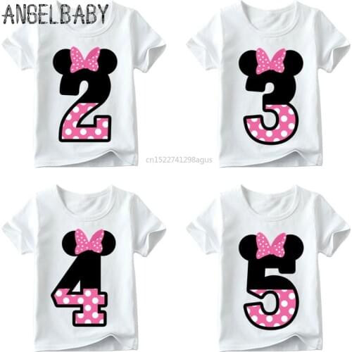 Baby Boys/Girls Happy Birthday Letter Bow Cute Print Clothes Children Funny T shirt,Kids Number 1-9 Birthday Present,ooo2416