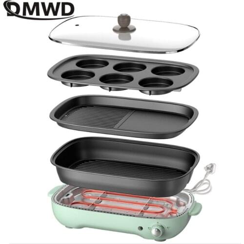 DMWD Household Electric Breakfast Machine Hot Pot Barbecue Pot Multifunction Cooker Baking Machine Mini Skillet Frying Pan