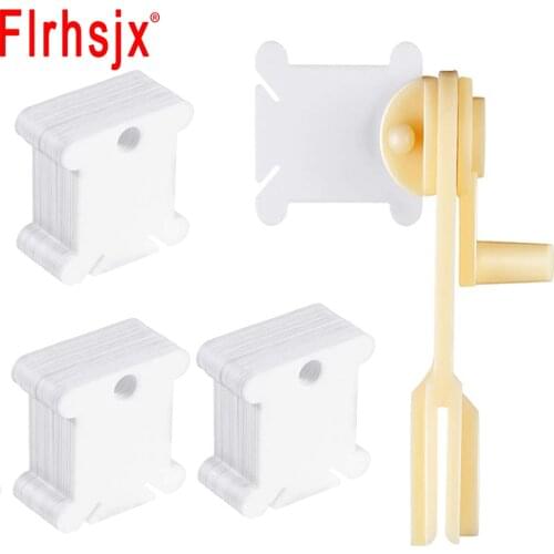 FLRHSJX Plastic Floss Bobbins with Floss Winder Cross-Stitch Card Thread Holder Embroidery Floss Organizer Sewing Accessories
