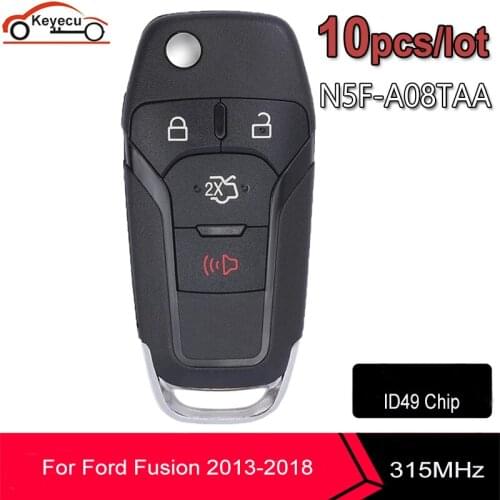 KEYECU 10PCS 4 Buttons Flip Remote Key Keyless Entry Fob 315MHz ID49 Chip for Ford Fusion 2013-2018 FCC ID: N5F-A08TAA HU101