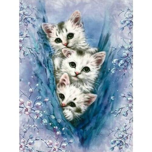 Hot, 5d diy diamond painting cat, diamond cross stitch, 3 kitten flowers, full & square rhinestones, handmade mosaic, animal
