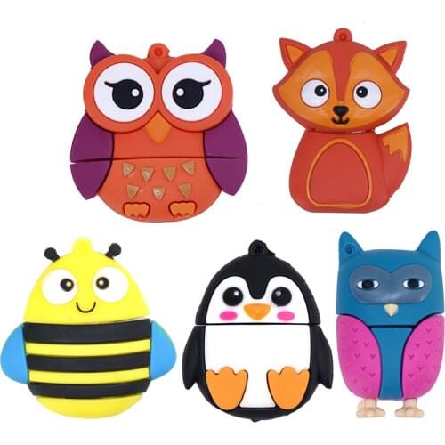 Cute Cartoon Pen Drive Owl Fox Style Usb Flash Drive Usb 2.0 4GB 8GB 16GB 32GB Penguin Pendrive 64GB 128GB 256GB Memory Stick