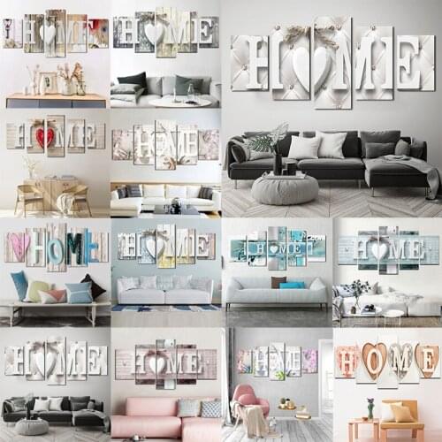 Letter Home Series Poster 5 Pieces Module Picture Create Warm Home Canvas Painting for Living Room Modern Home Cuadros Decor