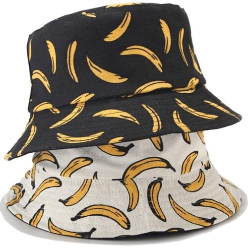 New Banana Print Panama Bucket Hat Men Women Summer Fisherman sun Fishing cotton couple basin street hip hop hats