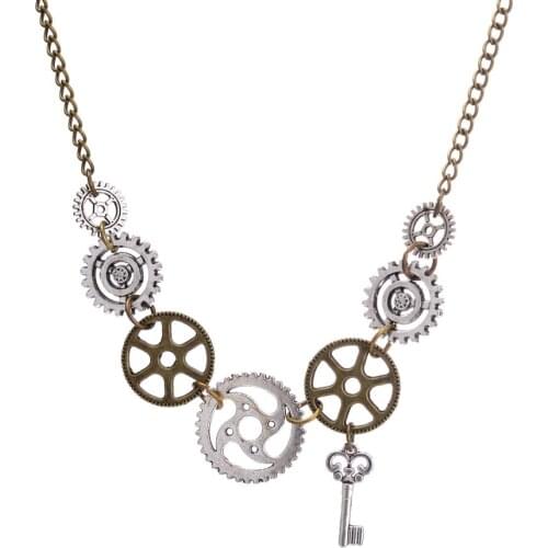 New Item Brass and Antique silver Gears Vintage Industrial Mechanical Steampunk Necklace