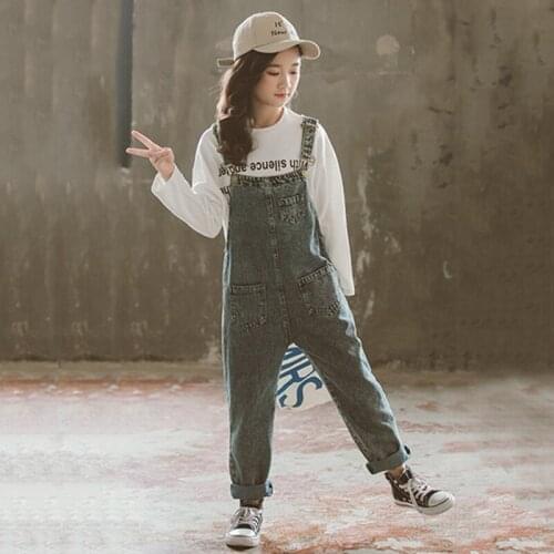 New Arrival Autumn 2020 Korean Style Teen Girls Overall Pants Retro Fashion Kid Girls Denim Pants Loose Casual Jumpsuits, #8952