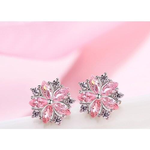 New Fashion Cute Pink Zircon Cherry Blossom Stud Earring for Women Jewelry Gifts